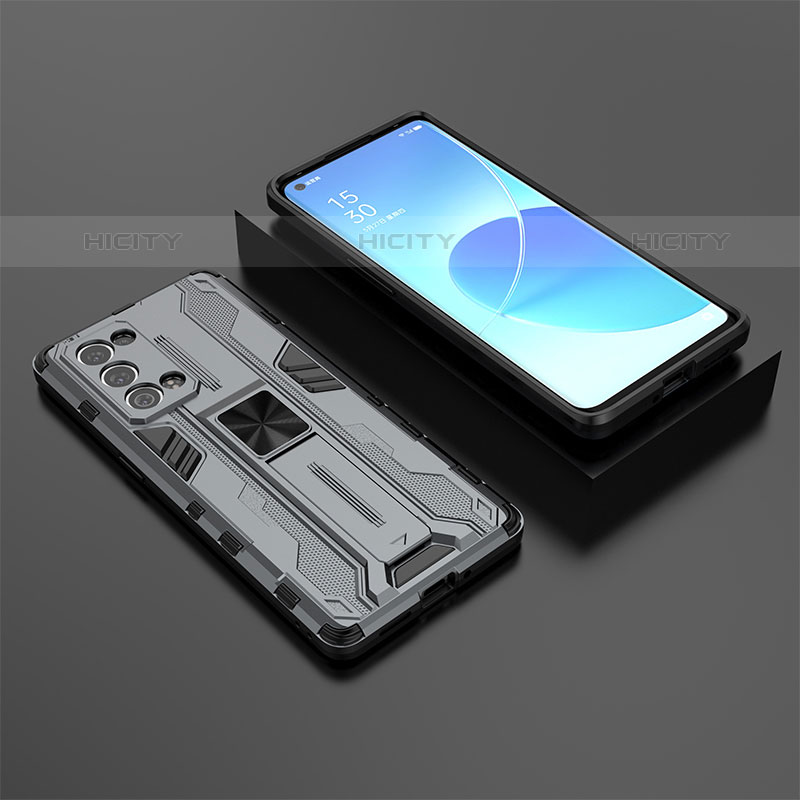 Funda Bumper Silicona y Plastico Mate Carcasa con Magnetico Soporte T02 para Oppo Reno6 Pro 5G