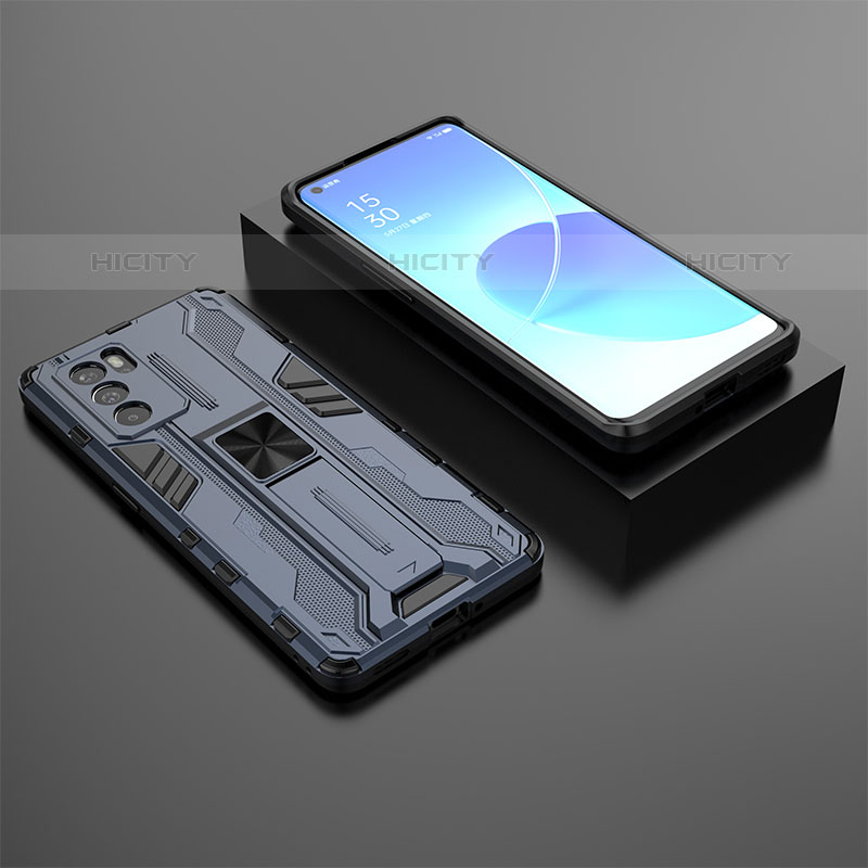 Funda Bumper Silicona y Plastico Mate Carcasa con Magnetico Soporte T02 para Oppo Reno6 Pro 5G India