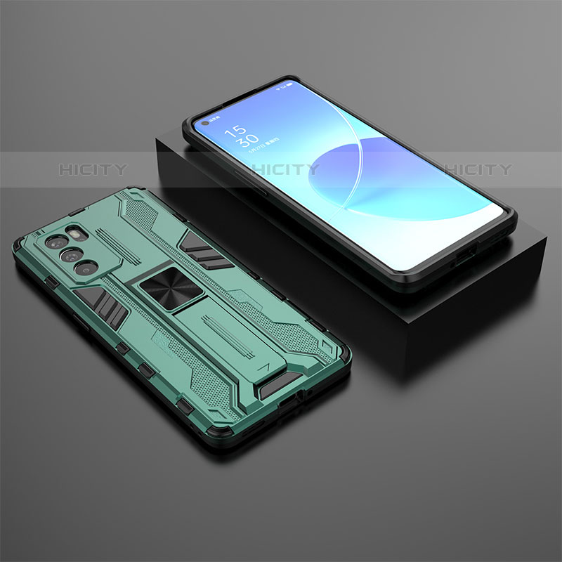 Funda Bumper Silicona y Plastico Mate Carcasa con Magnetico Soporte T02 para Oppo Reno6 Pro 5G India