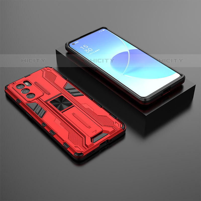 Funda Bumper Silicona y Plastico Mate Carcasa con Magnetico Soporte T02 para Oppo Reno6 Pro 5G India