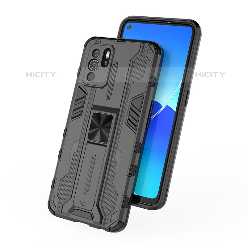 Funda Bumper Silicona y Plastico Mate Carcasa con Magnetico Soporte T02 para Oppo Reno6 Z 5G