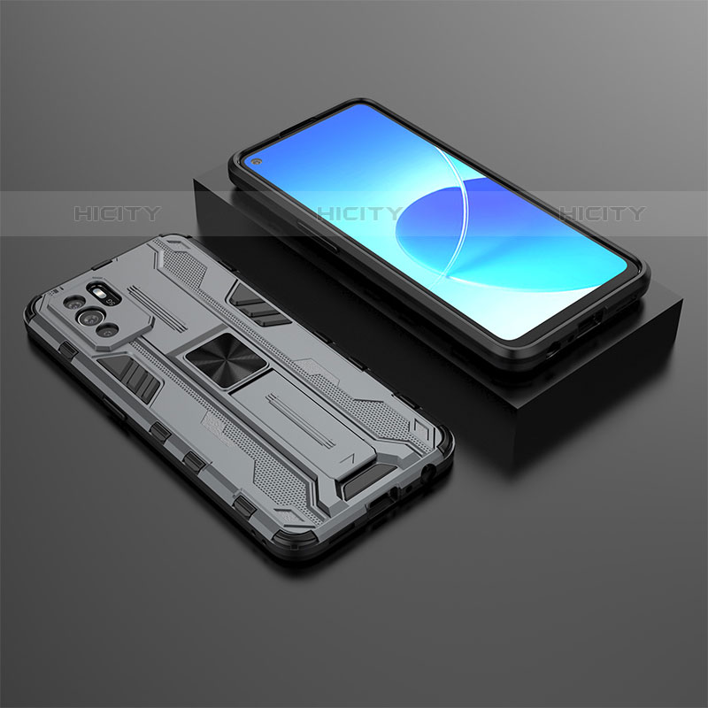 Funda Bumper Silicona y Plastico Mate Carcasa con Magnetico Soporte T02 para Oppo Reno6 Z 5G