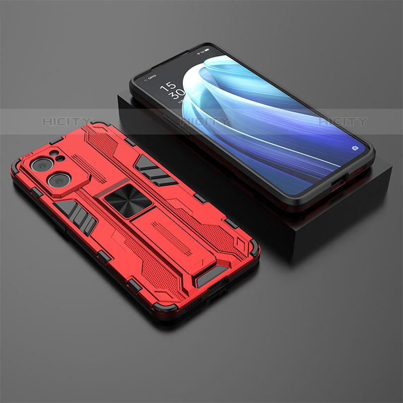 Funda Bumper Silicona y Plastico Mate Carcasa con Magnetico Soporte T02 para Oppo Reno7 5G