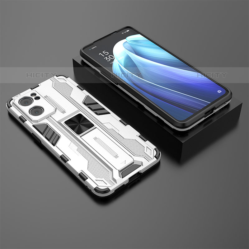 Funda Bumper Silicona y Plastico Mate Carcasa con Magnetico Soporte T02 para Oppo Reno7 5G