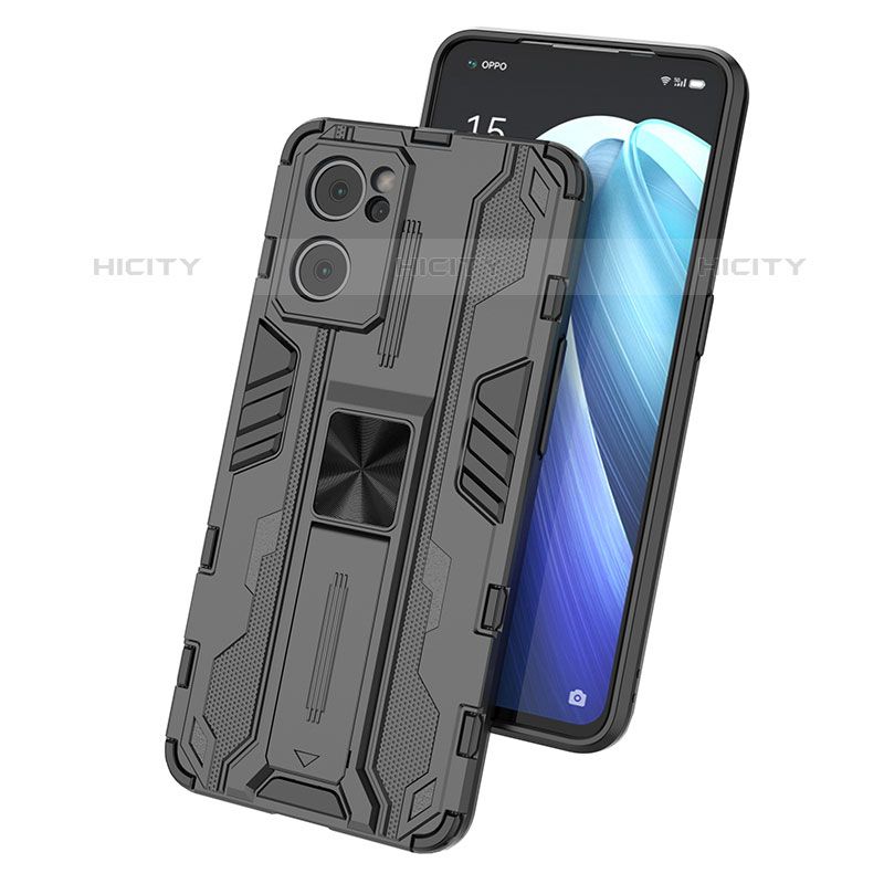 Funda Bumper Silicona y Plastico Mate Carcasa con Magnetico Soporte T02 para Oppo Reno7 5G