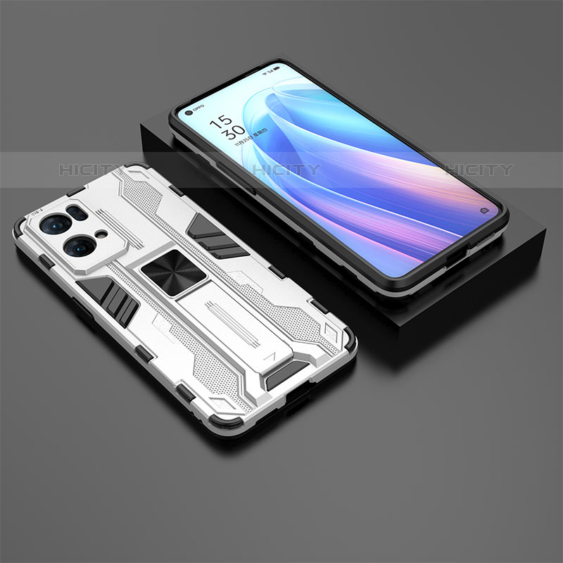 Funda Bumper Silicona y Plastico Mate Carcasa con Magnetico Soporte T02 para Oppo Reno7 Pro 5G