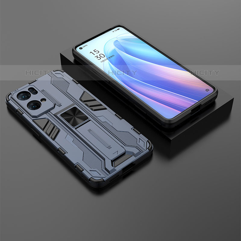 Funda Bumper Silicona y Plastico Mate Carcasa con Magnetico Soporte T02 para Oppo Reno7 Pro 5G