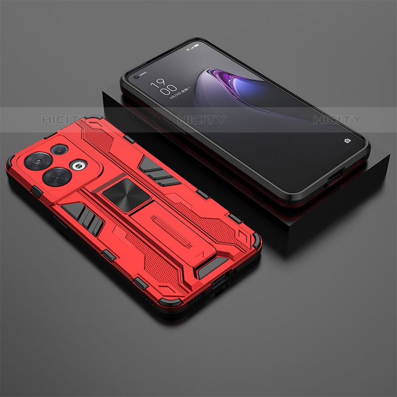 Funda Bumper Silicona y Plastico Mate Carcasa con Magnetico Soporte T02 para Oppo Reno8 5G