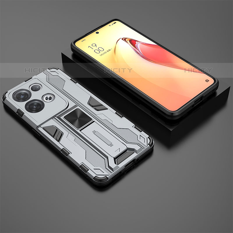 Funda Bumper Silicona y Plastico Mate Carcasa con Magnetico Soporte T02 para Oppo Reno8 Pro 5G