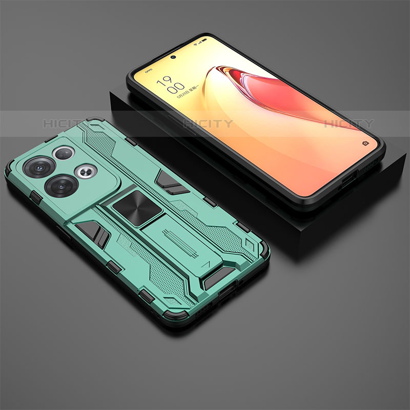 Funda Bumper Silicona y Plastico Mate Carcasa con Magnetico Soporte T02 para Oppo Reno8 Pro 5G