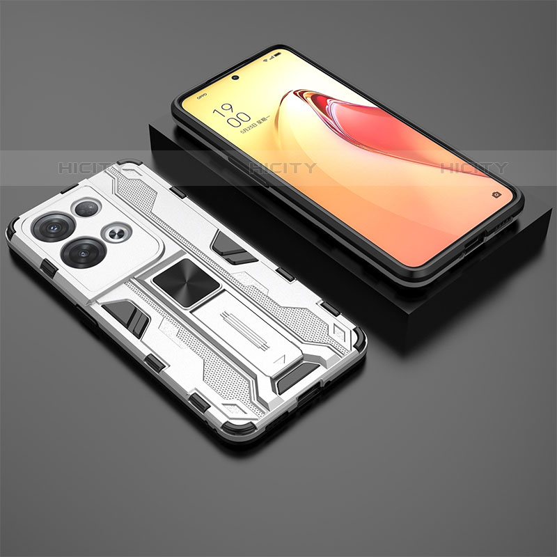 Funda Bumper Silicona y Plastico Mate Carcasa con Magnetico Soporte T02 para Oppo Reno8 Pro 5G Blanco