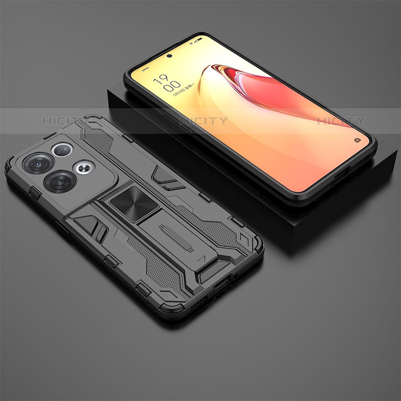 Funda Bumper Silicona y Plastico Mate Carcasa con Magnetico Soporte T02 para Oppo Reno8 Pro 5G Negro