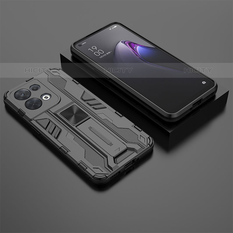 Funda Bumper Silicona y Plastico Mate Carcasa con Magnetico Soporte T02 para Oppo Reno9 Pro 5G