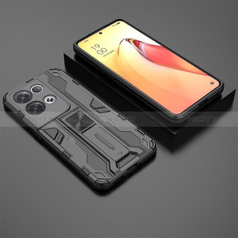 Funda Bumper Silicona y Plastico Mate Carcasa con Magnetico Soporte T02 para Oppo Reno9 Pro+ Plus 5G