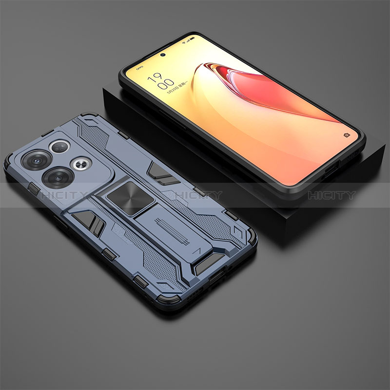 Funda Bumper Silicona y Plastico Mate Carcasa con Magnetico Soporte T02 para Oppo Reno9 Pro+ Plus 5G