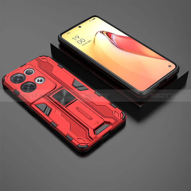 Funda Bumper Silicona y Plastico Mate Carcasa con Magnetico Soporte T02 para Oppo Reno9 Pro+ Plus 5G