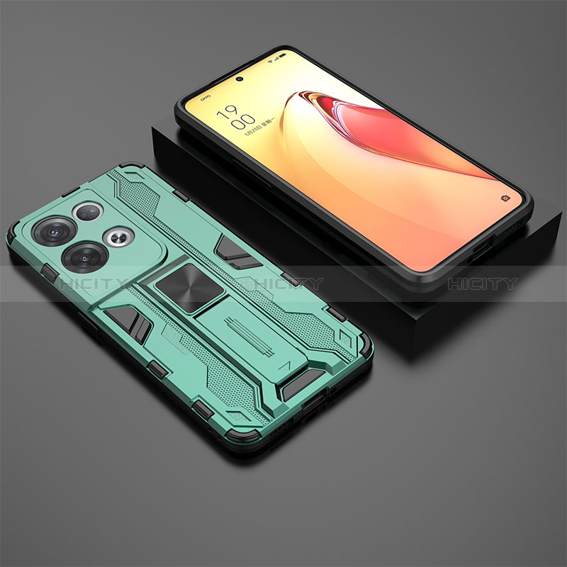 Funda Bumper Silicona y Plastico Mate Carcasa con Magnetico Soporte T02 para Oppo Reno9 Pro+ Plus 5G