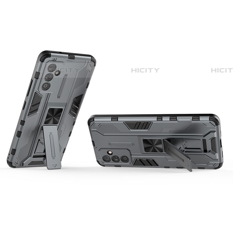 Funda Bumper Silicona y Plastico Mate Carcasa con Magnetico Soporte T02 para Samsung Galaxy A05s Gris