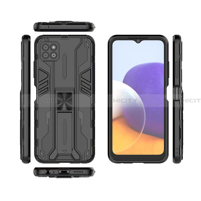 Funda Bumper Silicona y Plastico Mate Carcasa con Magnetico Soporte T02 para Samsung Galaxy A22 5G