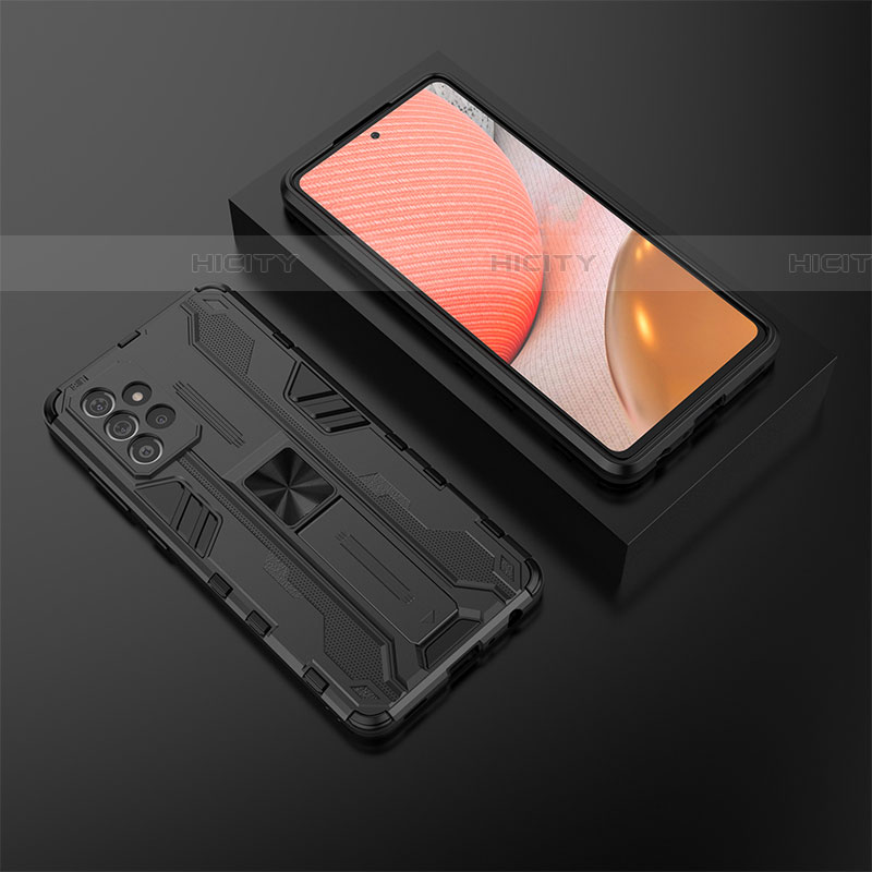 Funda Bumper Silicona y Plastico Mate Carcasa con Magnetico Soporte T02 para Samsung Galaxy A72 4G Negro