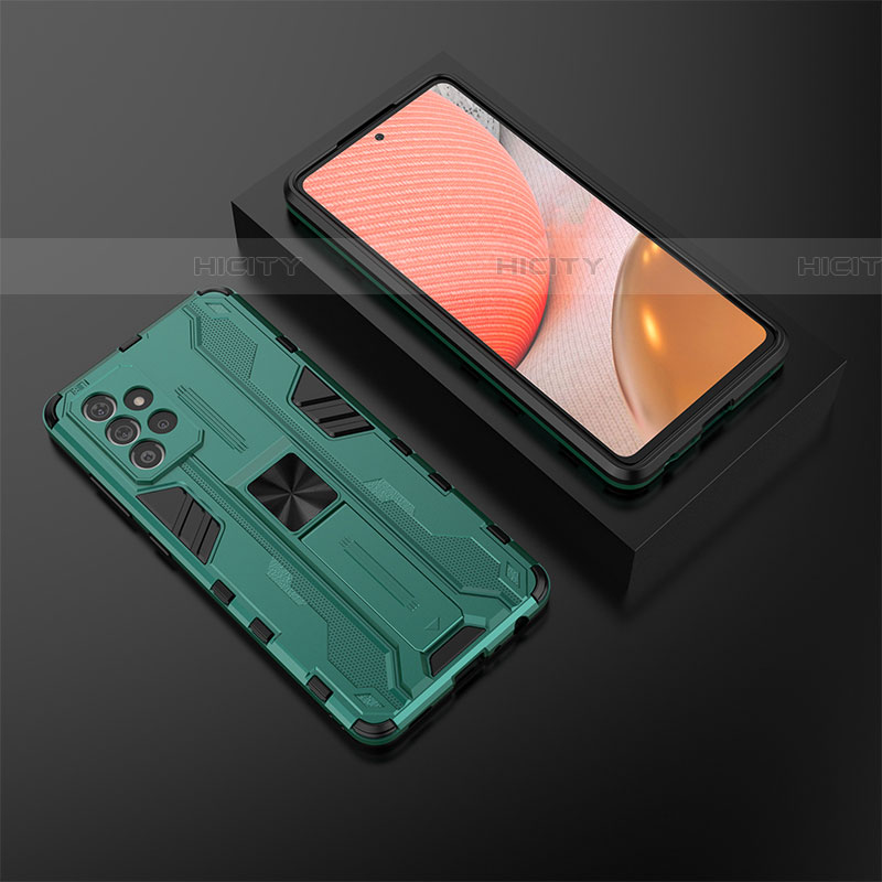 Funda Bumper Silicona y Plastico Mate Carcasa con Magnetico Soporte T02 para Samsung Galaxy A72 4G Verde