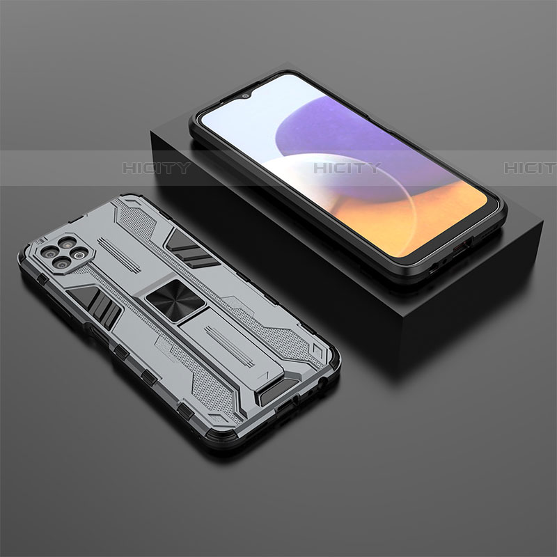 Funda Bumper Silicona y Plastico Mate Carcasa con Magnetico Soporte T02 para Samsung Galaxy F42 5G Gris