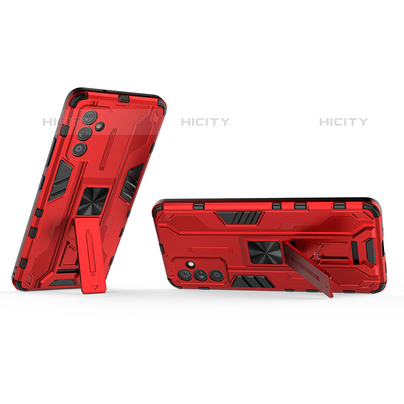 Funda Bumper Silicona y Plastico Mate Carcasa con Magnetico Soporte T02 para Samsung Galaxy Quantum2 5G Rojo