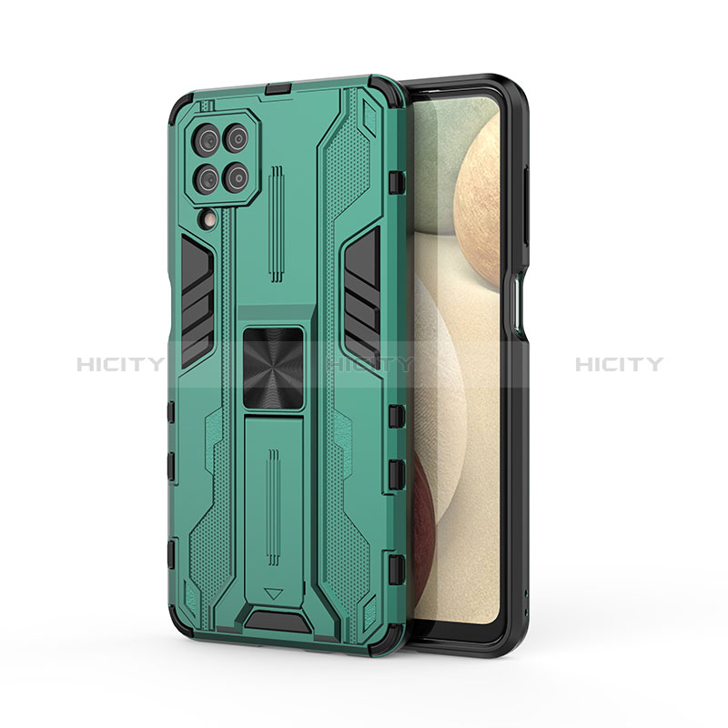 Funda Bumper Silicona y Plastico Mate Carcasa con Magnetico Soporte T04 para Samsung Galaxy A12 5G Verde