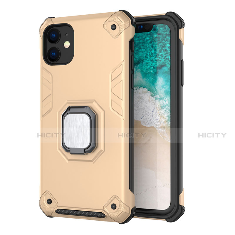 Funda Bumper Silicona y Plastico Mate Carcasa con Magnetico Soporte Z01 para Apple iPhone 11 Oro