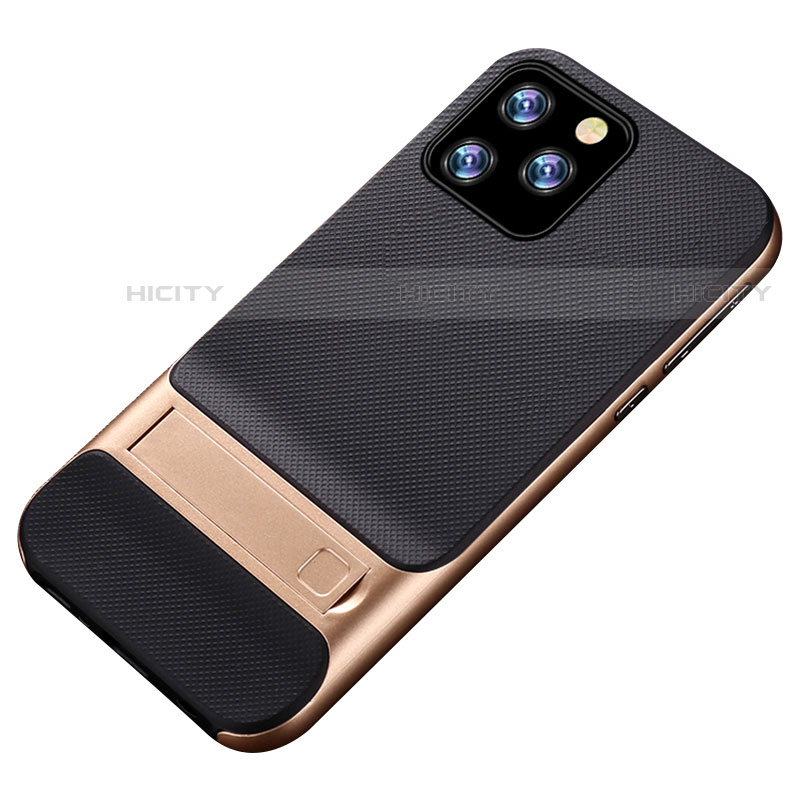 Funda Bumper Silicona y Plastico Mate Carcasa con Soporte A01 para Apple iPhone 11 Pro Oro