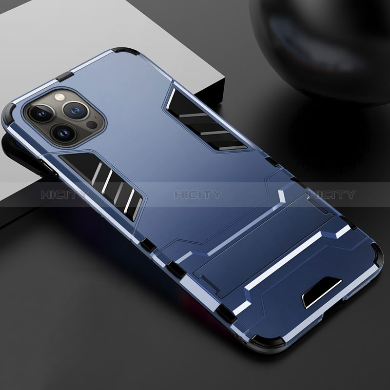 Funda Bumper Silicona y Plastico Mate Carcasa con Soporte A01 para Apple iPhone 14 Pro Azul