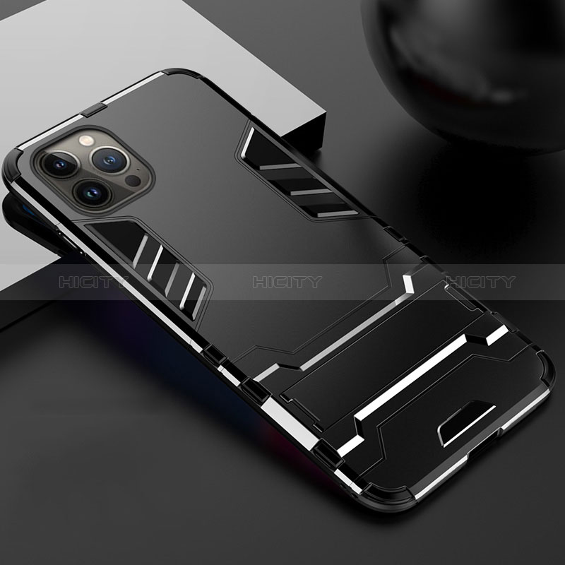 Funda Bumper Silicona y Plastico Mate Carcasa con Soporte A01 para Apple iPhone 14 Pro Negro