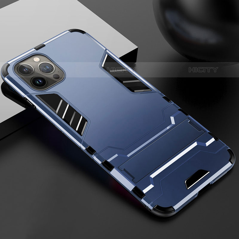 Funda Bumper Silicona y Plastico Mate Carcasa con Soporte A01 para Apple iPhone 15 Pro Azul