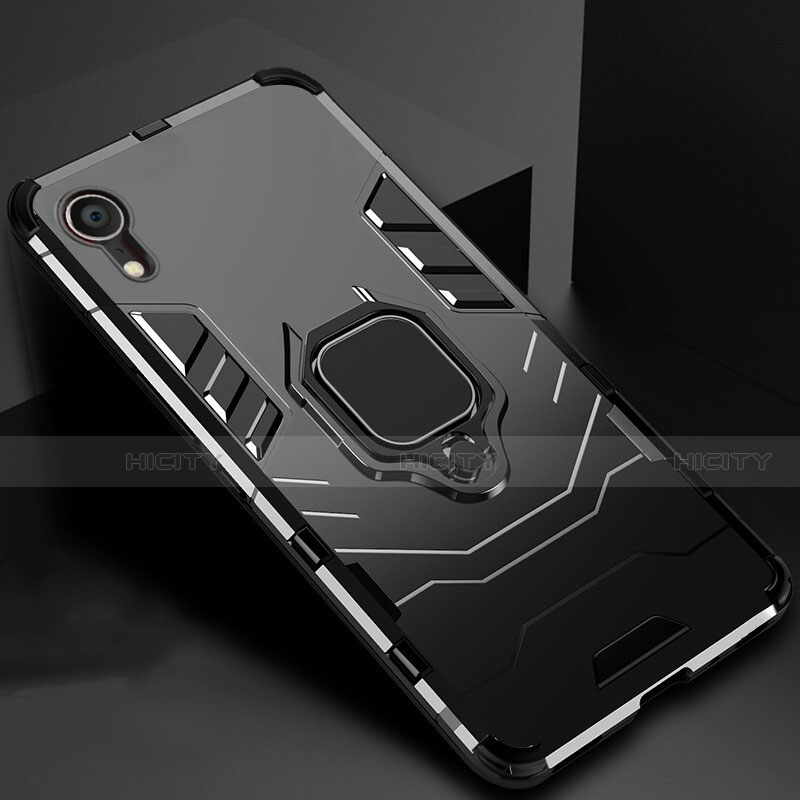 Funda Bumper Silicona y Plastico Mate Carcasa con Soporte A01 para Apple iPhone XR Negro