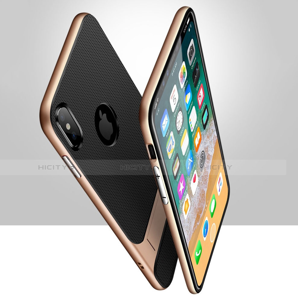 Funda Bumper Silicona y Plastico Mate Carcasa con Soporte A01 para Apple iPhone Xs Max