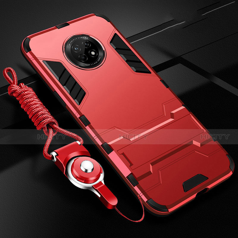 Funda Bumper Silicona y Plastico Mate Carcasa con Soporte A01 para Huawei Enjoy 20 Plus 5G Rojo