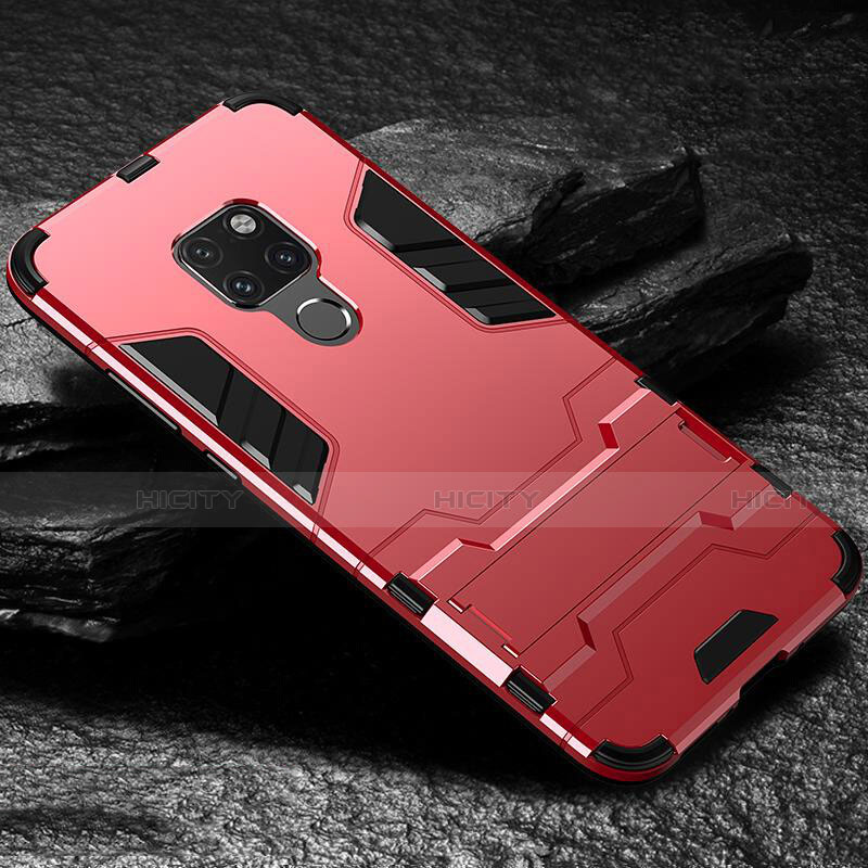 Funda Bumper Silicona y Plastico Mate Carcasa con Soporte A01 para Huawei Mate 20 Rojo