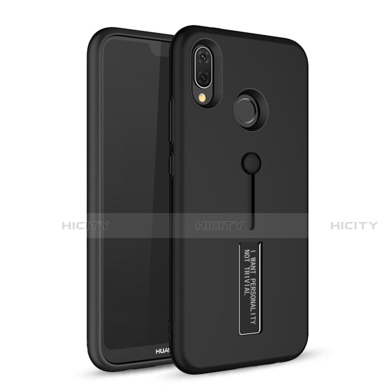 Funda Bumper Silicona y Plastico Mate Carcasa con Soporte A01 para Huawei Nova 3e Negro