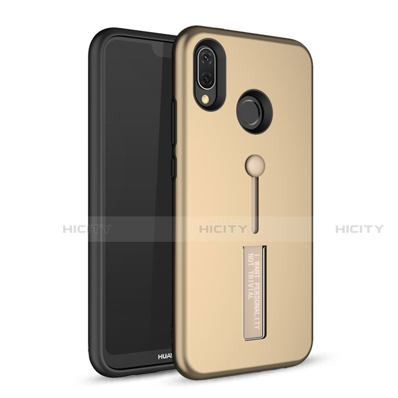 Funda Bumper Silicona y Plastico Mate Carcasa con Soporte A01 para Huawei Nova 3e Oro