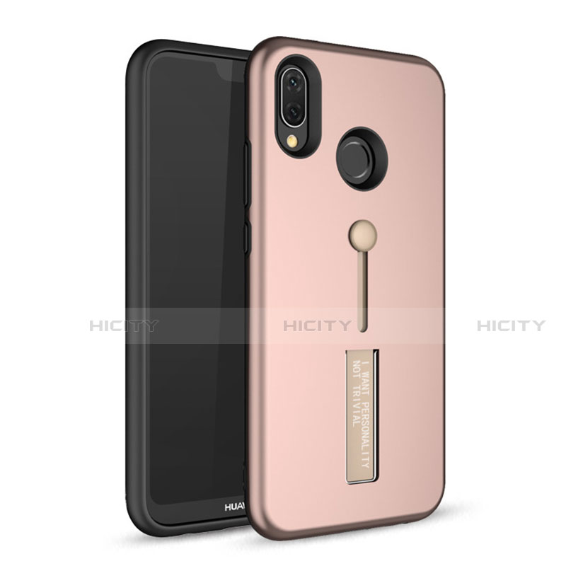 Funda Bumper Silicona y Plastico Mate Carcasa con Soporte A01 para Huawei Nova 3e Oro Rosa