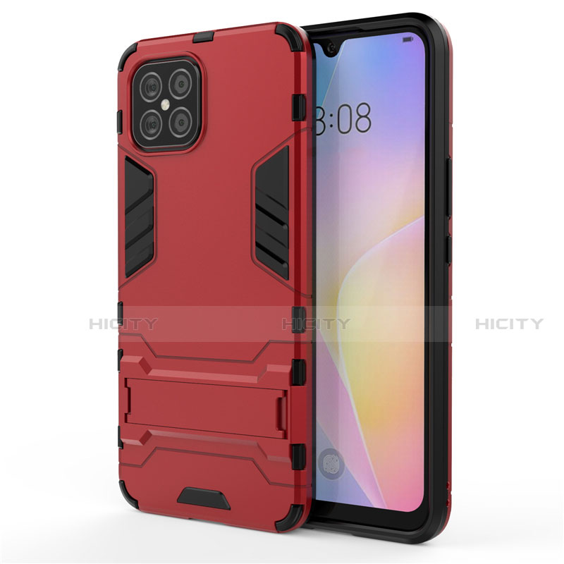 Funda Bumper Silicona y Plastico Mate Carcasa con Soporte A01 para Huawei Nova 8 SE 5G Rojo