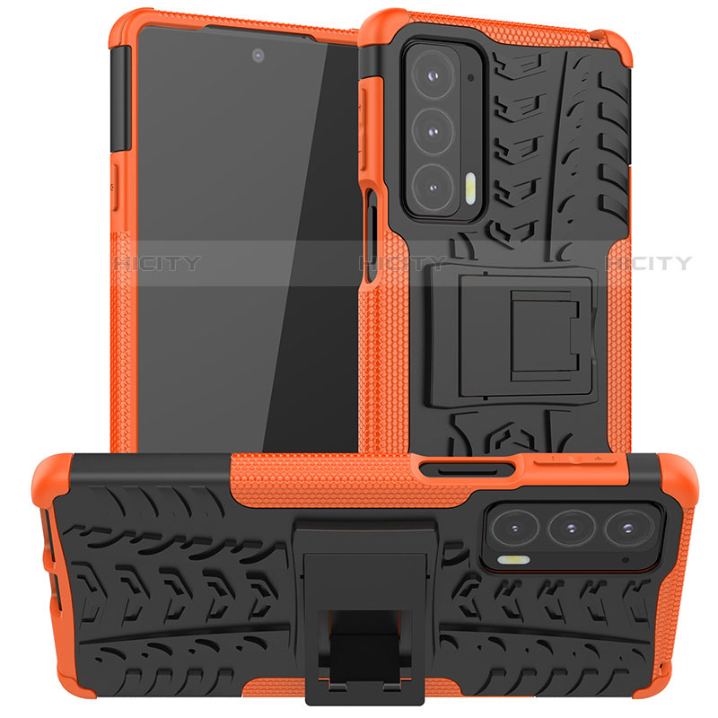 Funda Bumper Silicona y Plastico Mate Carcasa con Soporte A01 para Motorola Moto Edge 20 5G Naranja