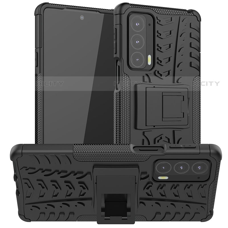 Funda Bumper Silicona y Plastico Mate Carcasa con Soporte A01 para Motorola Moto Edge 20 5G Negro