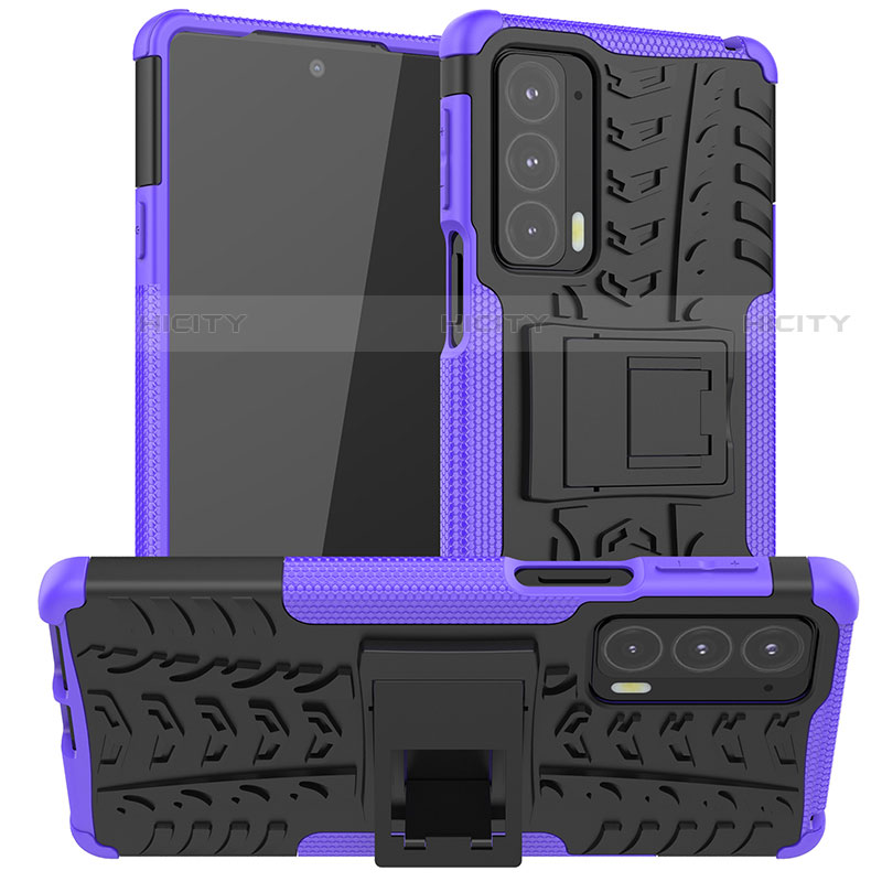 Funda Bumper Silicona y Plastico Mate Carcasa con Soporte A01 para Motorola Moto Edge Lite 5G Morado