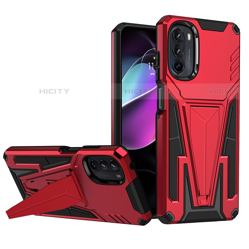 Funda Bumper Silicona y Plastico Mate Carcasa con Soporte A01 para Motorola Moto G 5G (2022) Rojo