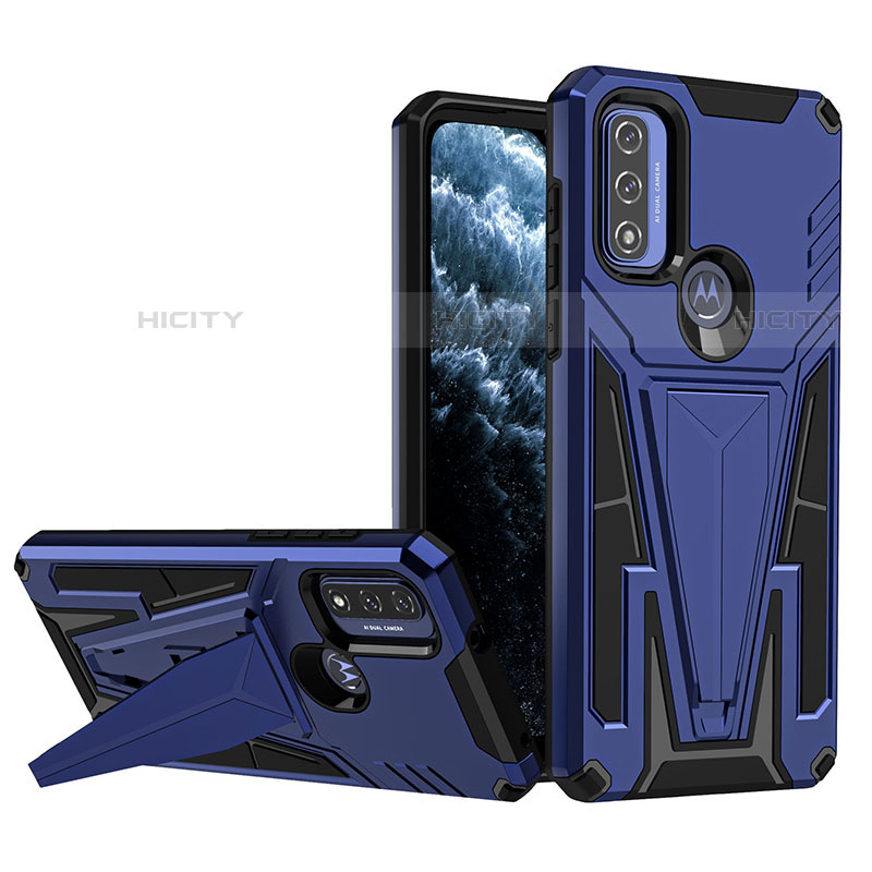 Funda Bumper Silicona y Plastico Mate Carcasa con Soporte A01 para Motorola Moto G Pure Azul