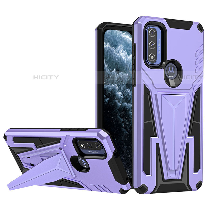 Funda Bumper Silicona y Plastico Mate Carcasa con Soporte A01 para Motorola Moto G Pure Morado