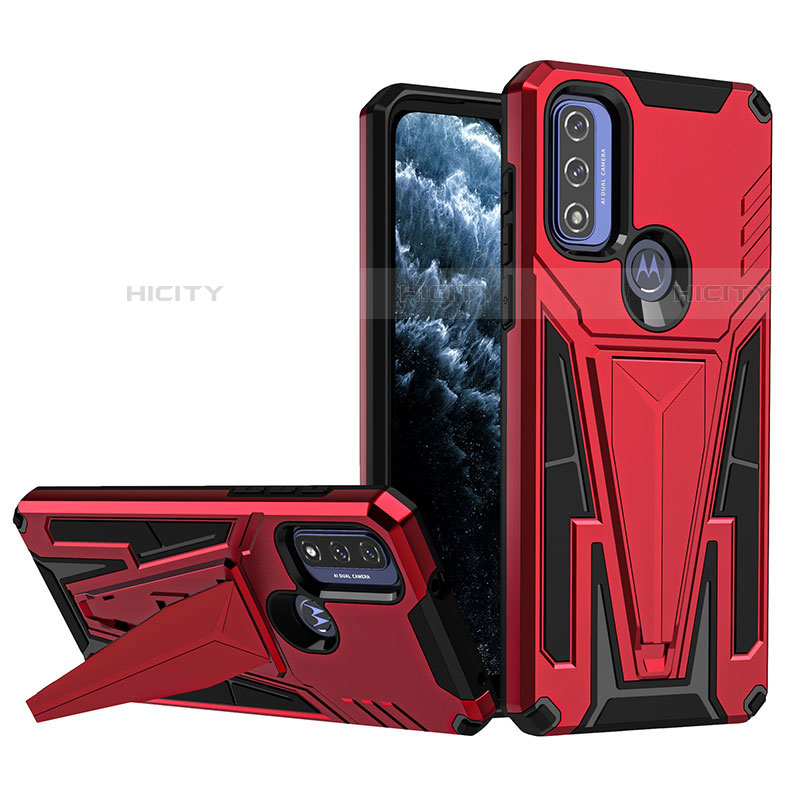 Funda Bumper Silicona y Plastico Mate Carcasa con Soporte A01 para Motorola Moto G Pure Rojo