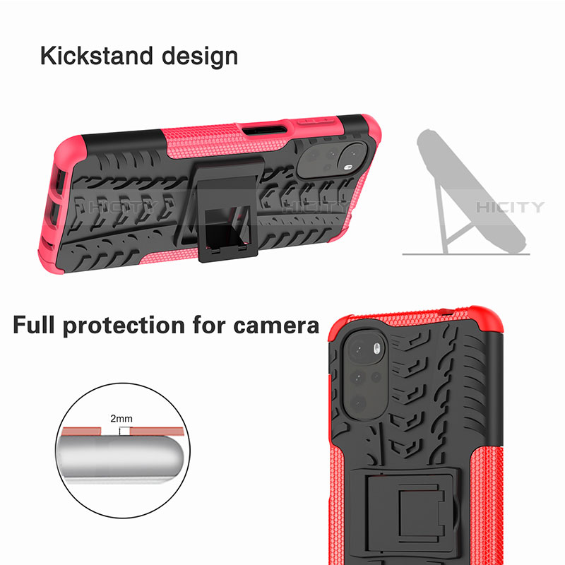 Funda Bumper Silicona y Plastico Mate Carcasa con Soporte A01 para Motorola Moto G22