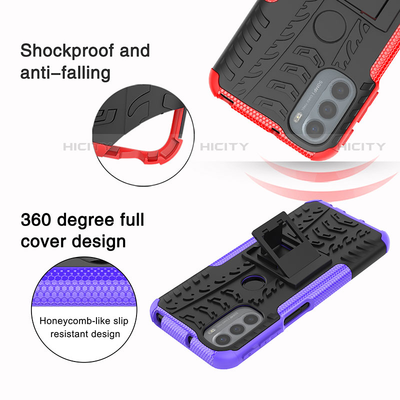Funda Bumper Silicona y Plastico Mate Carcasa con Soporte A01 para Motorola Moto G31